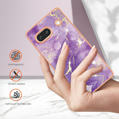 YB IMD Series-2 Marble Pattern Phone Case for Google Pixel 7a TPU Electroplated IMD Protective Cover