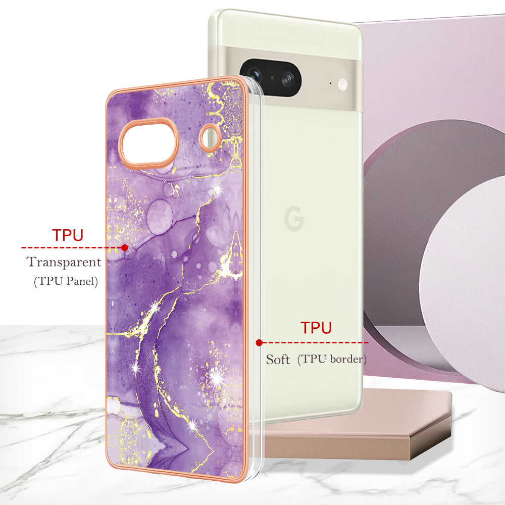 YB IMD Series-2 Marble Pattern Phone Case for Google Pixel 7a TPU Electroplated IMD Protective Cover