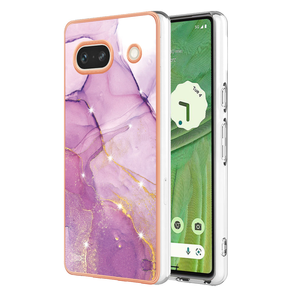 YB IMD Series-2 Marble Pattern Phone Case for Google Pixel 7a TPU Electroplated IMD Protective Cover