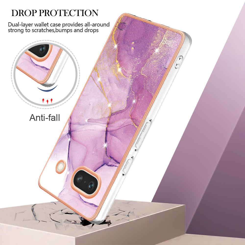 YB IMD Series-2 Marble Pattern Phone Case for Google Pixel 7a TPU Electroplated IMD Protective Cover