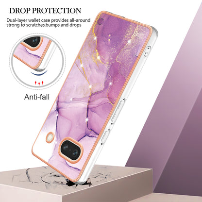 YB IMD Series-2 Marble Pattern Phone Case for Google Pixel 7a TPU Electroplated IMD Protective Cover
