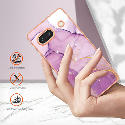 YB IMD Series-2 Marble Pattern Phone Case for Google Pixel 7a TPU Electroplated IMD Protective Cover