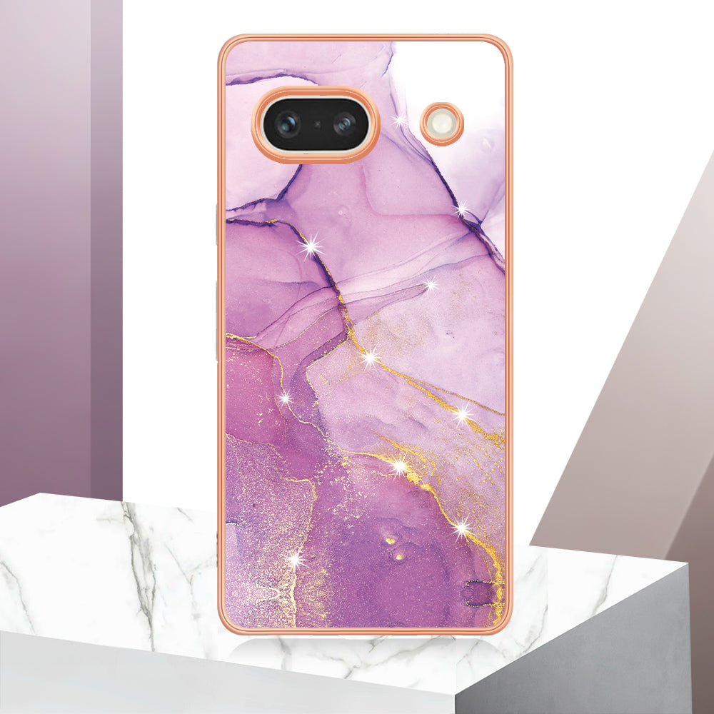 YB IMD Series-2 Marble Pattern Phone Case for Google Pixel 7a TPU Electroplated IMD Protective Cover