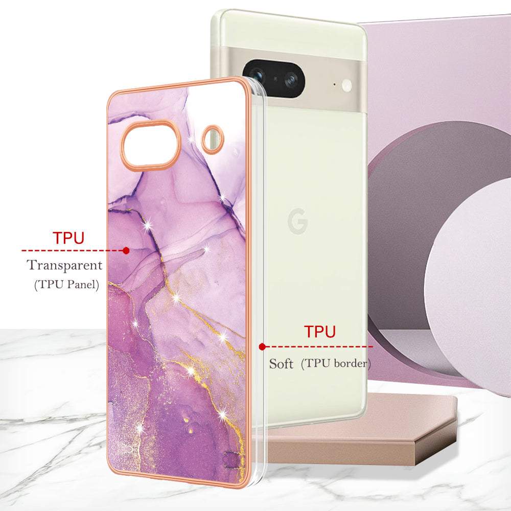 YB IMD Series-2 Marble Pattern Phone Case for Google Pixel 7a TPU Electroplated IMD Protective Cover