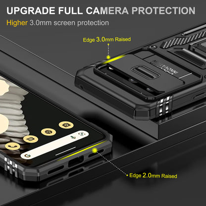 For Google Pixel 8 Armor Series PC + TPU Phone Case Ring Kickstand Cover with Slide Camera Window