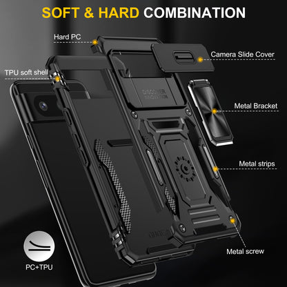 For Google Pixel 8 Armor Series PC + TPU Phone Case Ring Kickstand Cover with Slide Camera Window