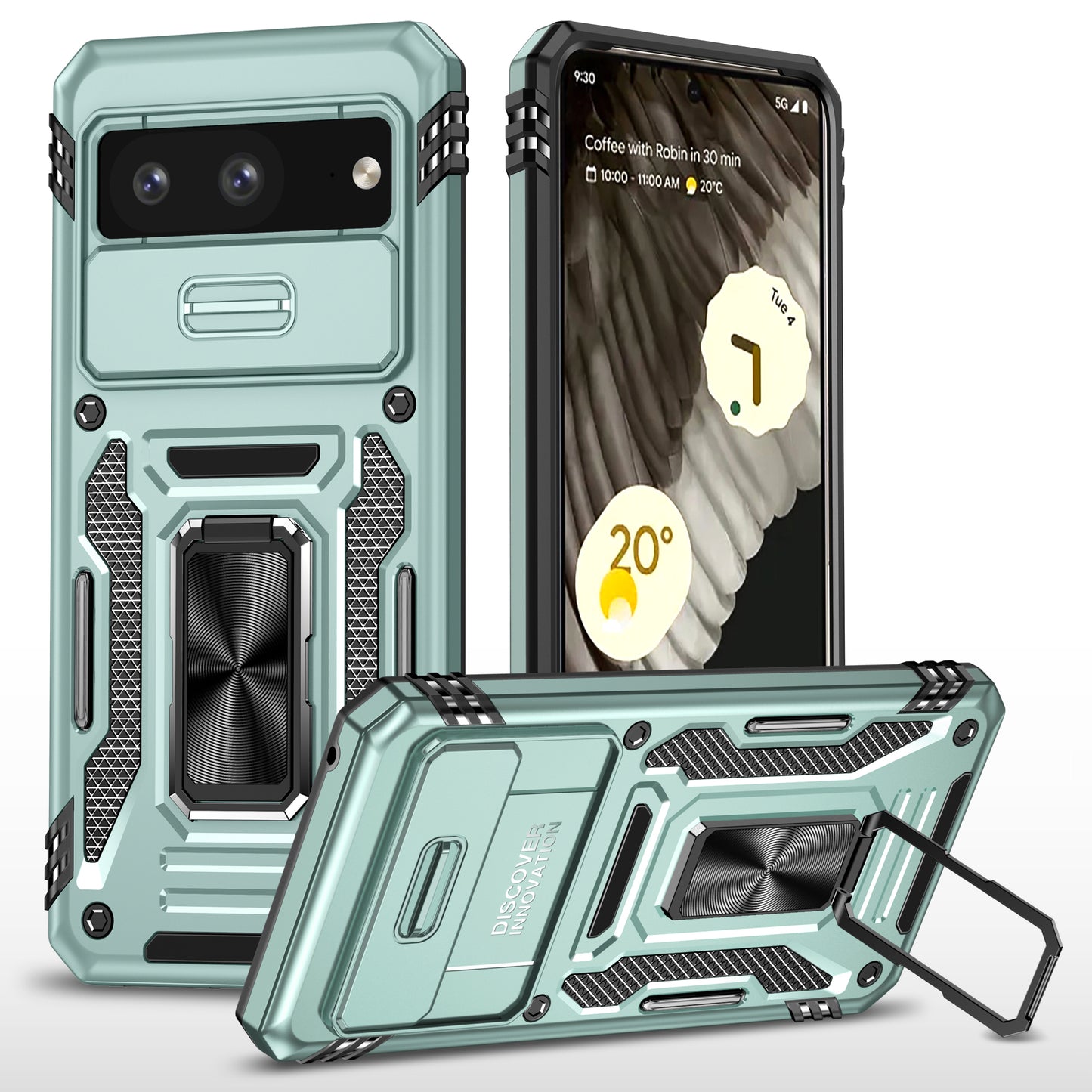 For Google Pixel 8 Armor Series PC + TPU Phone Case Ring Kickstand Cover with Slide Camera Window