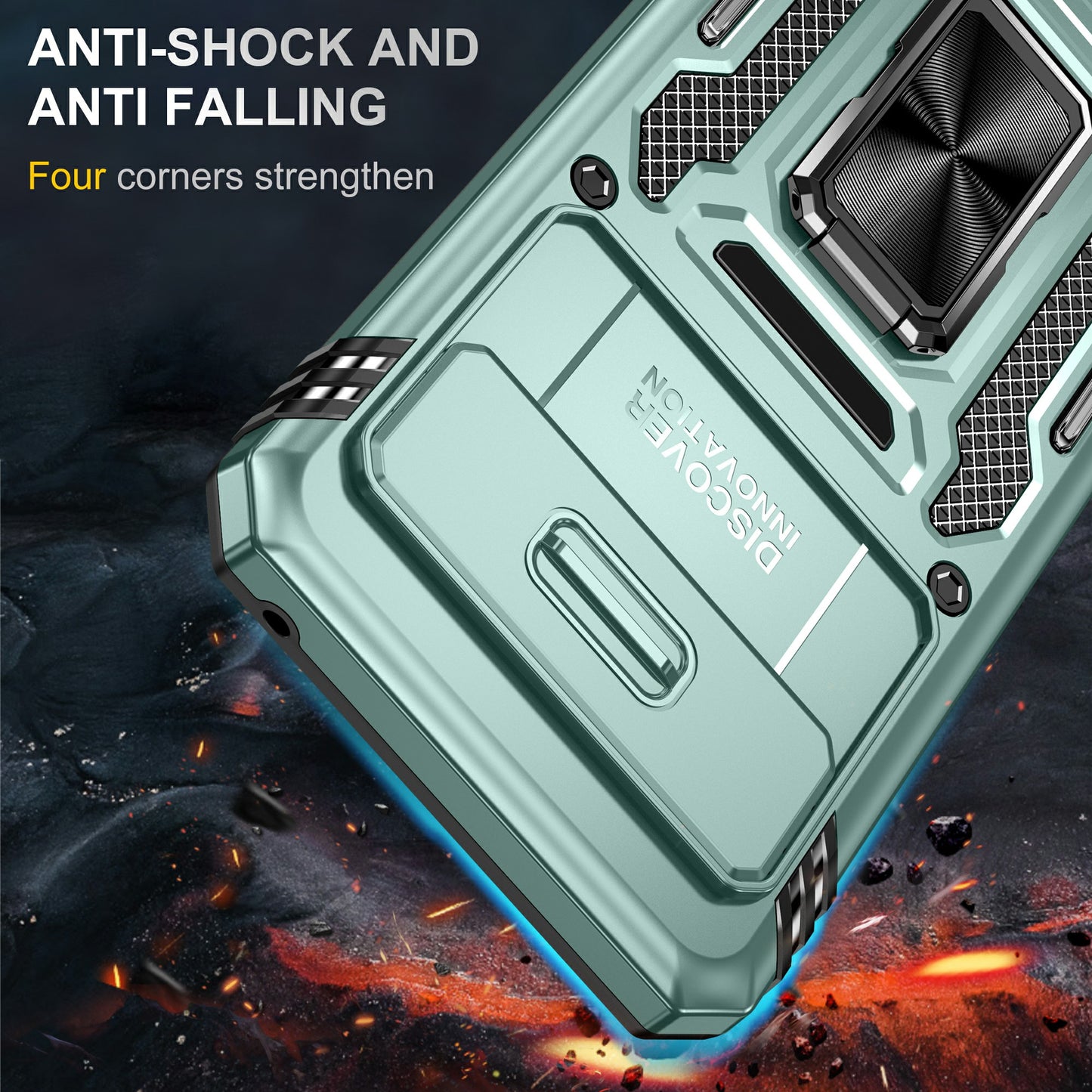 For Google Pixel 8 Armor Series PC + TPU Phone Case Ring Kickstand Cover with Slide Camera Window