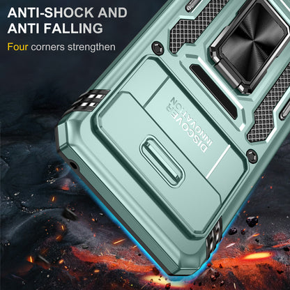 For Google Pixel 8 Armor Series PC + TPU Phone Case Ring Kickstand Cover with Slide Camera Window