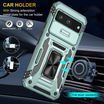 For Google Pixel 8 Armor Series PC + TPU Phone Case Ring Kickstand Cover with Slide Camera Window