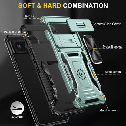 For Google Pixel 8 Armor Series PC + TPU Phone Case Ring Kickstand Cover with Slide Camera Window