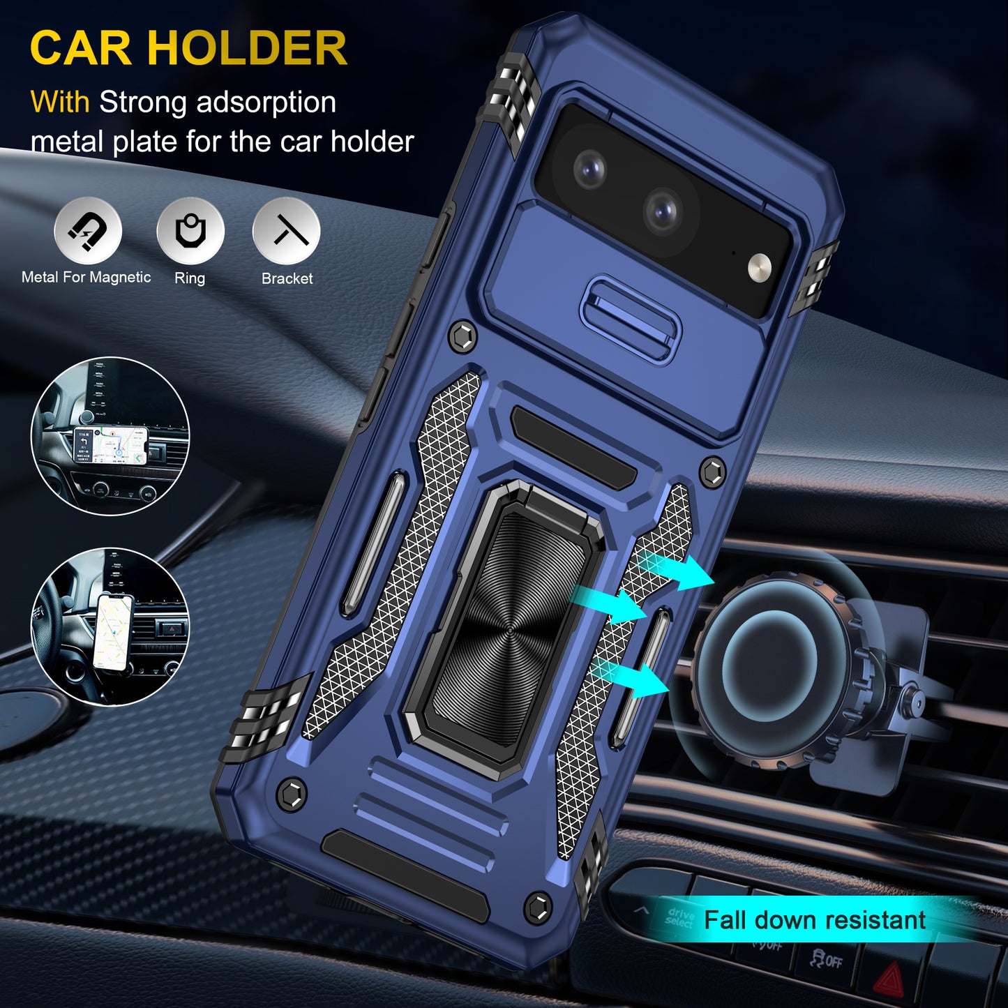 For Google Pixel 8 Armor Series PC + TPU Phone Case Ring Kickstand Cover with Slide Camera Window