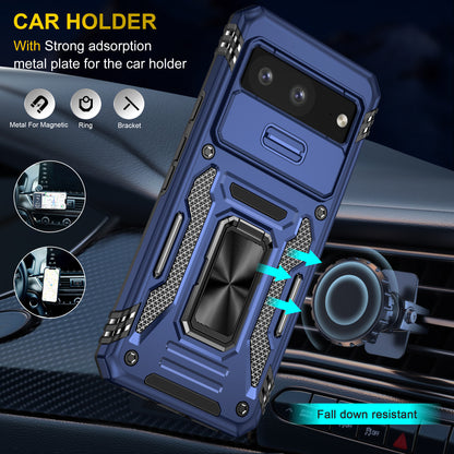 For Google Pixel 8 Armor Series PC + TPU Phone Case Ring Kickstand Cover with Slide Camera Window