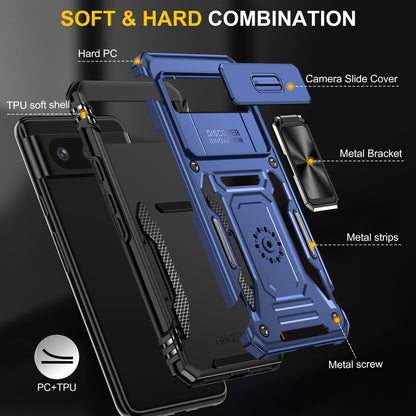For Google Pixel 8 Armor Series PC + TPU Phone Case Ring Kickstand Cover with Slide Camera Window