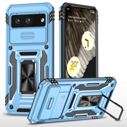 For Google Pixel 8 Armor Series PC + TPU Phone Case Ring Kickstand Cover with Slide Camera Window
