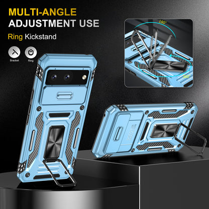 For Google Pixel 8 Armor Series PC + TPU Phone Case Ring Kickstand Cover with Slide Camera Window