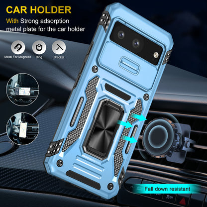 For Google Pixel 8 Armor Series PC + TPU Phone Case Ring Kickstand Cover with Slide Camera Window