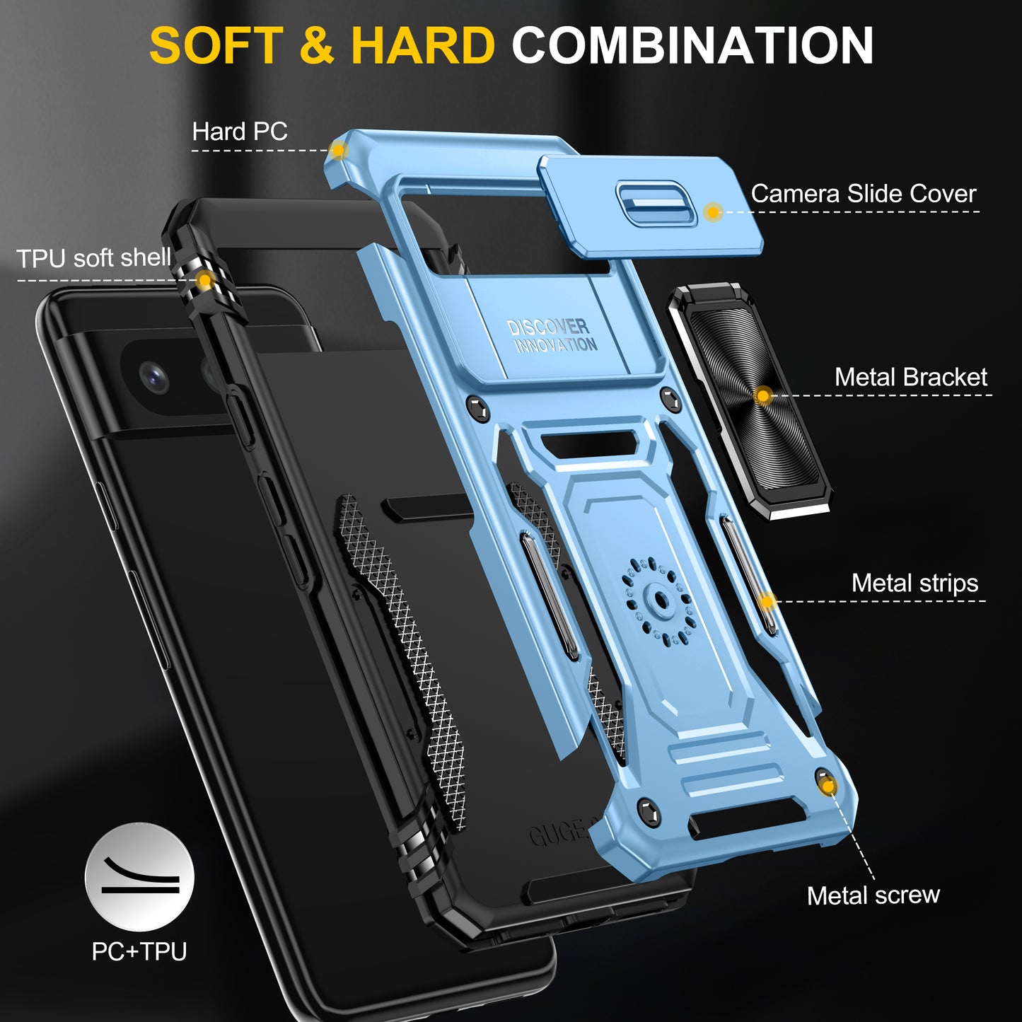 For Google Pixel 8 Armor Series PC + TPU Phone Case Ring Kickstand Cover with Slide Camera Window