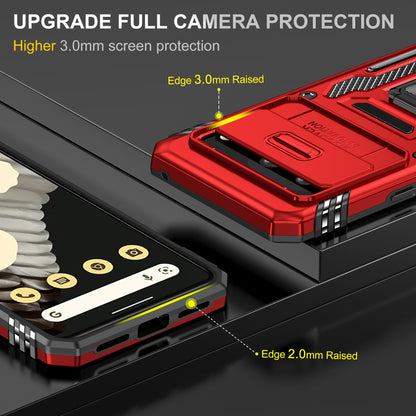For Google Pixel 8 Armor Series PC + TPU Phone Case Ring Kickstand Cover with Slide Camera Window