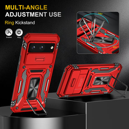 For Google Pixel 8 Armor Series PC + TPU Phone Case Ring Kickstand Cover with Slide Camera Window