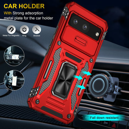For Google Pixel 8 Armor Series PC + TPU Phone Case Ring Kickstand Cover with Slide Camera Window