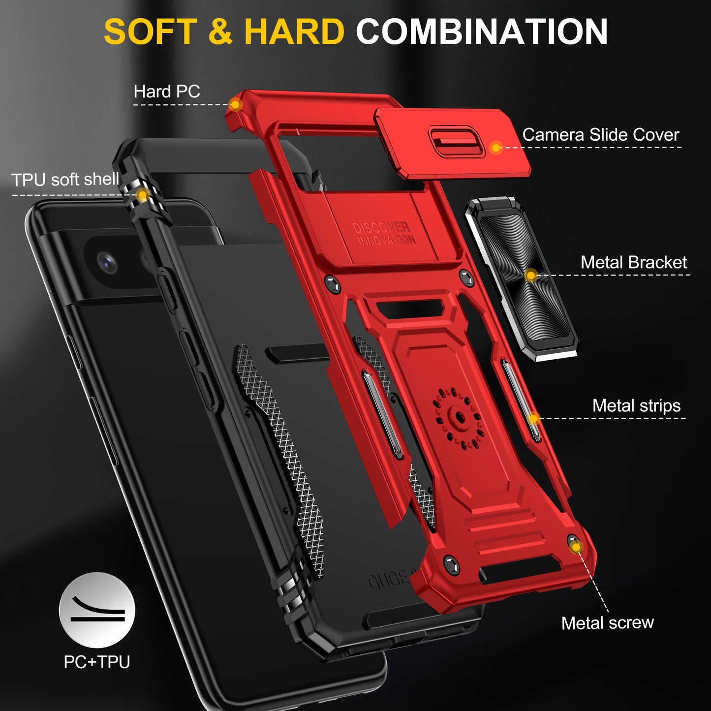 For Google Pixel 8 Armor Series PC + TPU Phone Case Ring Kickstand Cover with Slide Camera Window