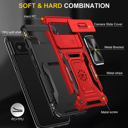 For Google Pixel 8 Armor Series PC + TPU Phone Case Ring Kickstand Cover with Slide Camera Window