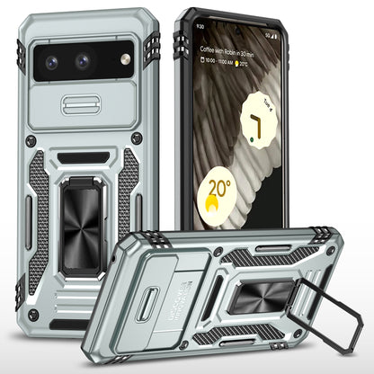For Google Pixel 8 Armor Series PC + TPU Phone Case Ring Kickstand Cover with Slide Camera Window