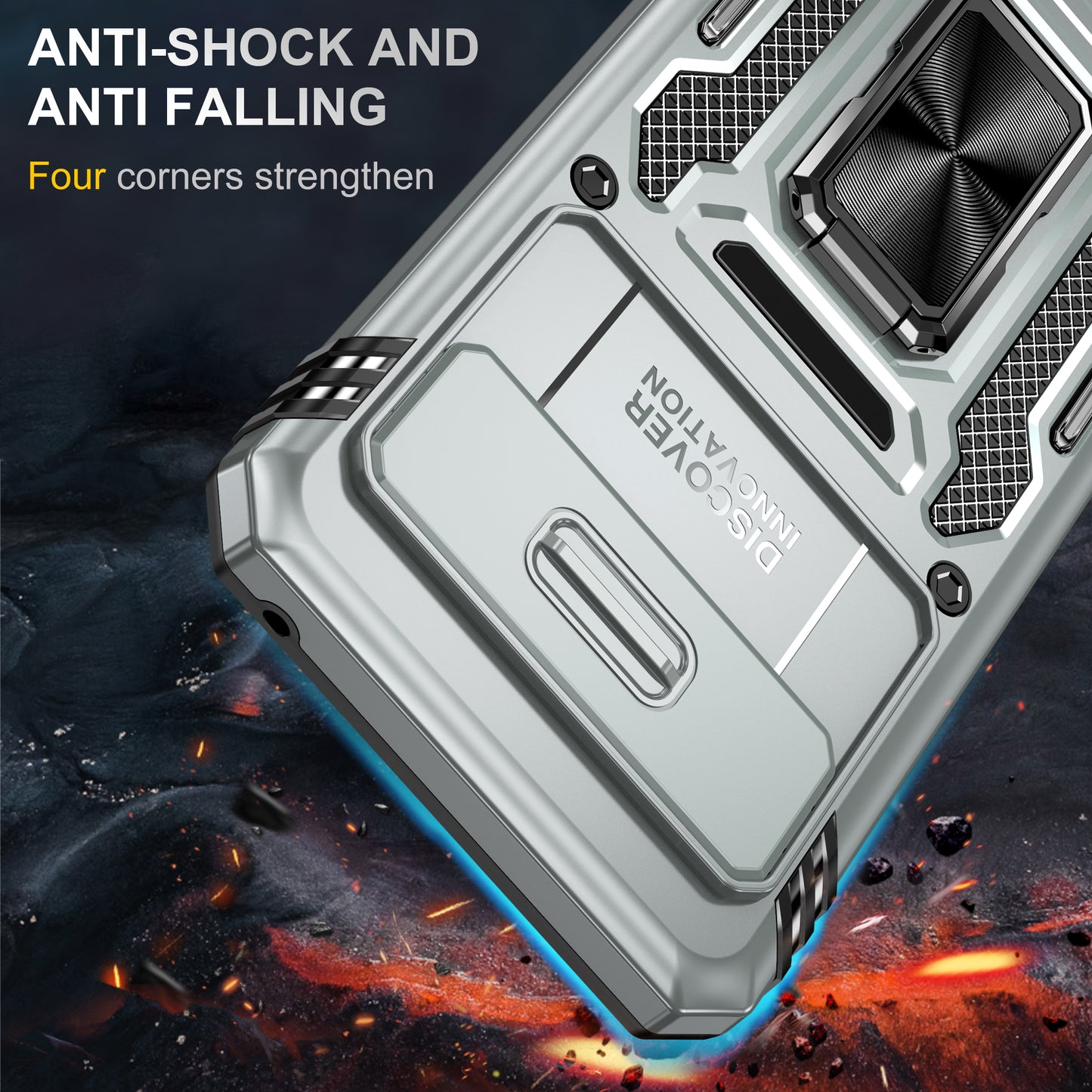 For Google Pixel 8 Armor Series PC + TPU Phone Case Ring Kickstand Cover with Slide Camera Window