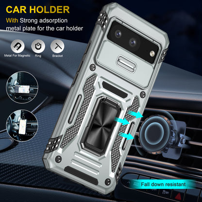 For Google Pixel 8 Armor Series PC + TPU Phone Case Ring Kickstand Cover with Slide Camera Window