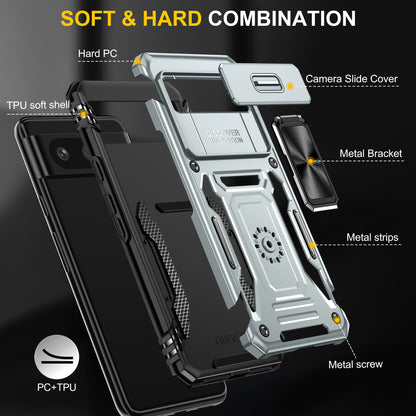 For Google Pixel 8 Armor Series PC + TPU Phone Case Ring Kickstand Cover with Slide Camera Window