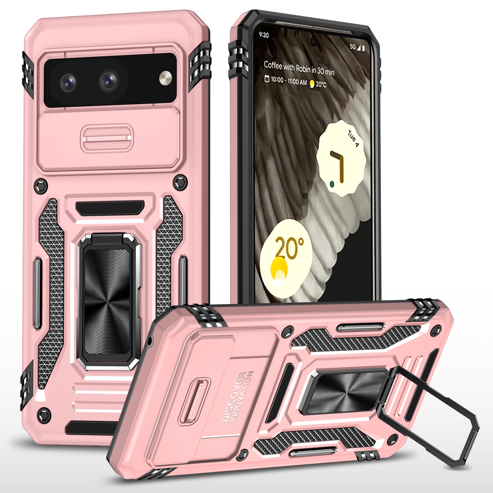 For Google Pixel 8 Armor Series PC + TPU Phone Case Ring Kickstand Cover with Slide Camera Window