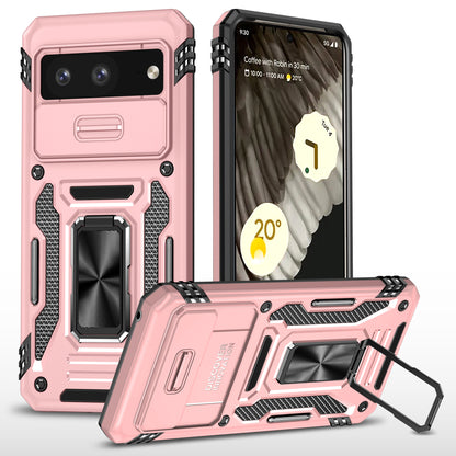 For Google Pixel 8 Armor Series PC + TPU Phone Case Ring Kickstand Cover with Slide Camera Window
