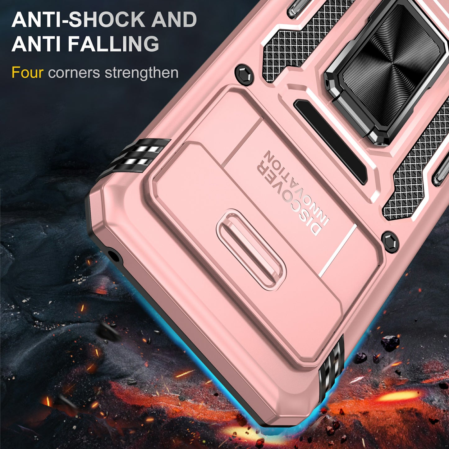 For Google Pixel 8 Armor Series PC + TPU Phone Case Ring Kickstand Cover with Slide Camera Window