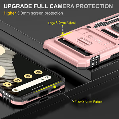 For Google Pixel 8 Armor Series PC + TPU Phone Case Ring Kickstand Cover with Slide Camera Window