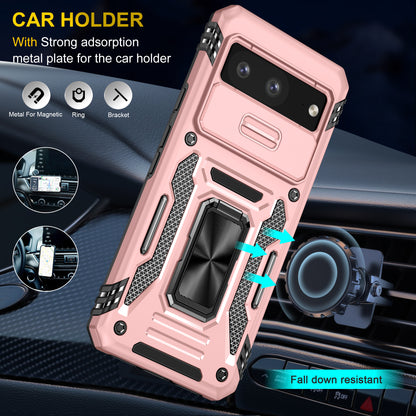 For Google Pixel 8 Armor Series PC + TPU Phone Case Ring Kickstand Cover with Slide Camera Window