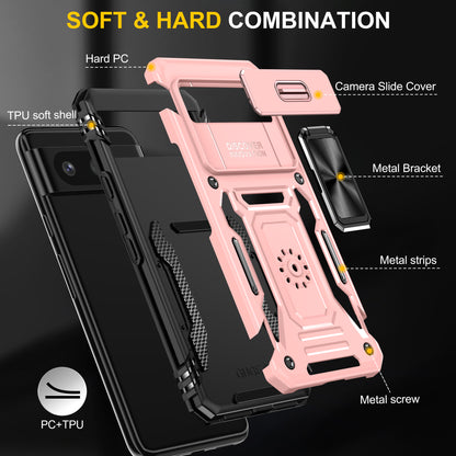 For Google Pixel 8 Armor Series PC + TPU Phone Case Ring Kickstand Cover with Slide Camera Window