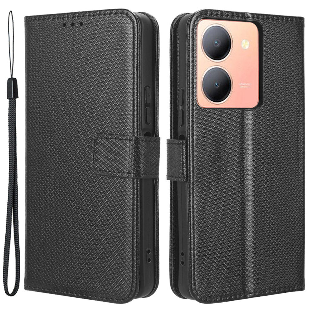 For vivo Y36 4G / Y36 5G / Y78 5G (China) Mobile Phone Case Stand Wallet PU Leather Shell Diamond Texture Phone Cover