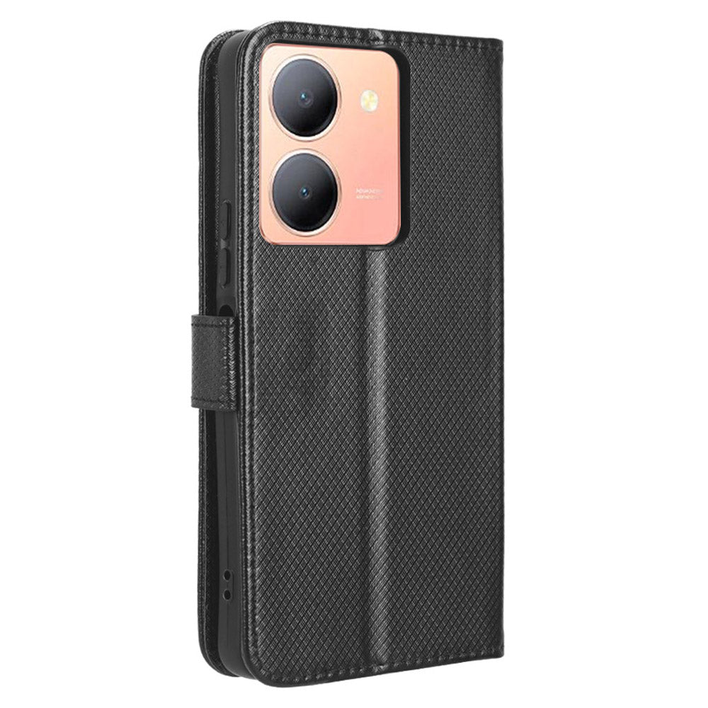 For vivo Y36 4G / Y36 5G / Y78 5G (China) Mobile Phone Case Stand Wallet PU Leather Shell Diamond Texture Phone Cover