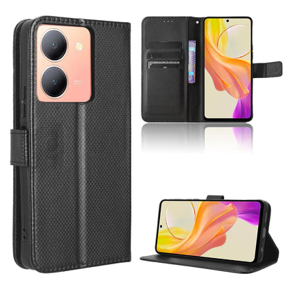 For vivo Y36 4G / Y36 5G / Y78 5G (China) Mobile Phone Case Stand Wallet PU Leather Shell Diamond Texture Phone Cover