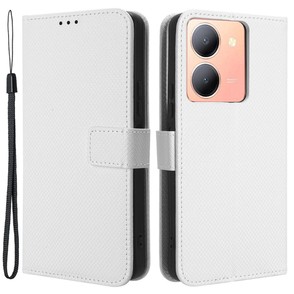 For vivo Y36 4G / Y36 5G / Y78 5G (China) Mobile Phone Case Stand Wallet PU Leather Shell Diamond Texture Phone Cover