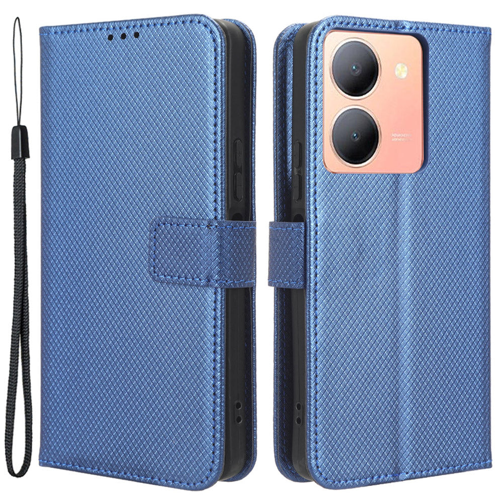 For vivo Y36 4G / Y36 5G / Y78 5G (China) Mobile Phone Case Stand Wallet PU Leather Shell Diamond Texture Phone Cover