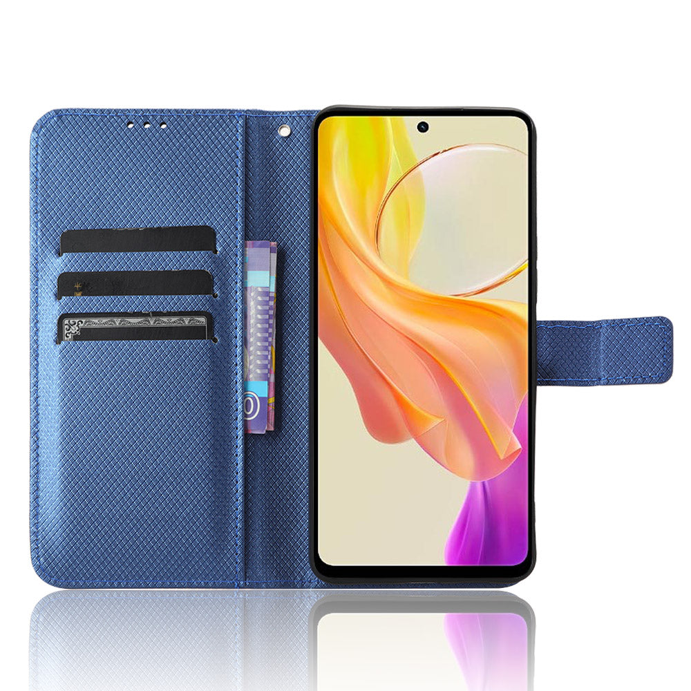 For vivo Y36 4G / Y36 5G / Y78 5G (China) Mobile Phone Case Stand Wallet PU Leather Shell Diamond Texture Phone Cover