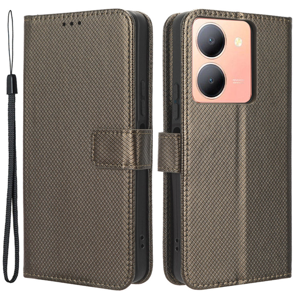 For vivo Y36 4G / Y36 5G / Y78 5G (China) Mobile Phone Case Stand Wallet PU Leather Shell Diamond Texture Phone Cover