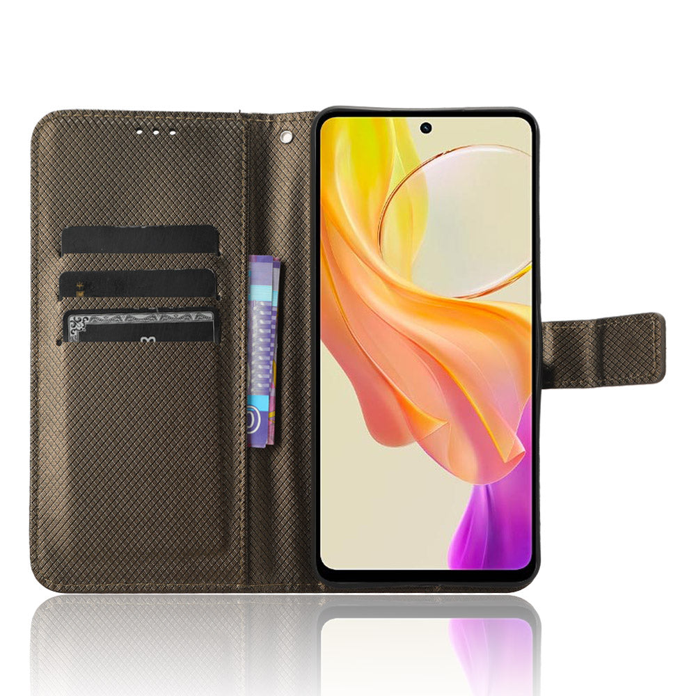 For vivo Y36 4G / Y36 5G / Y78 5G (China) Mobile Phone Case Stand Wallet PU Leather Shell Diamond Texture Phone Cover
