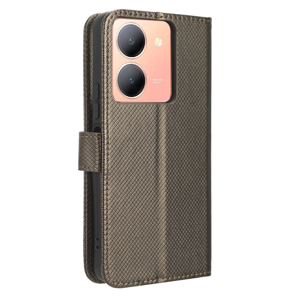 For vivo Y36 4G / Y36 5G / Y78 5G (China) Mobile Phone Case Stand Wallet PU Leather Shell Diamond Texture Phone Cover