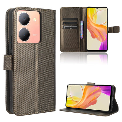 For vivo Y36 4G / Y36 5G / Y78 5G (China) Mobile Phone Case Stand Wallet PU Leather Shell Diamond Texture Phone Cover