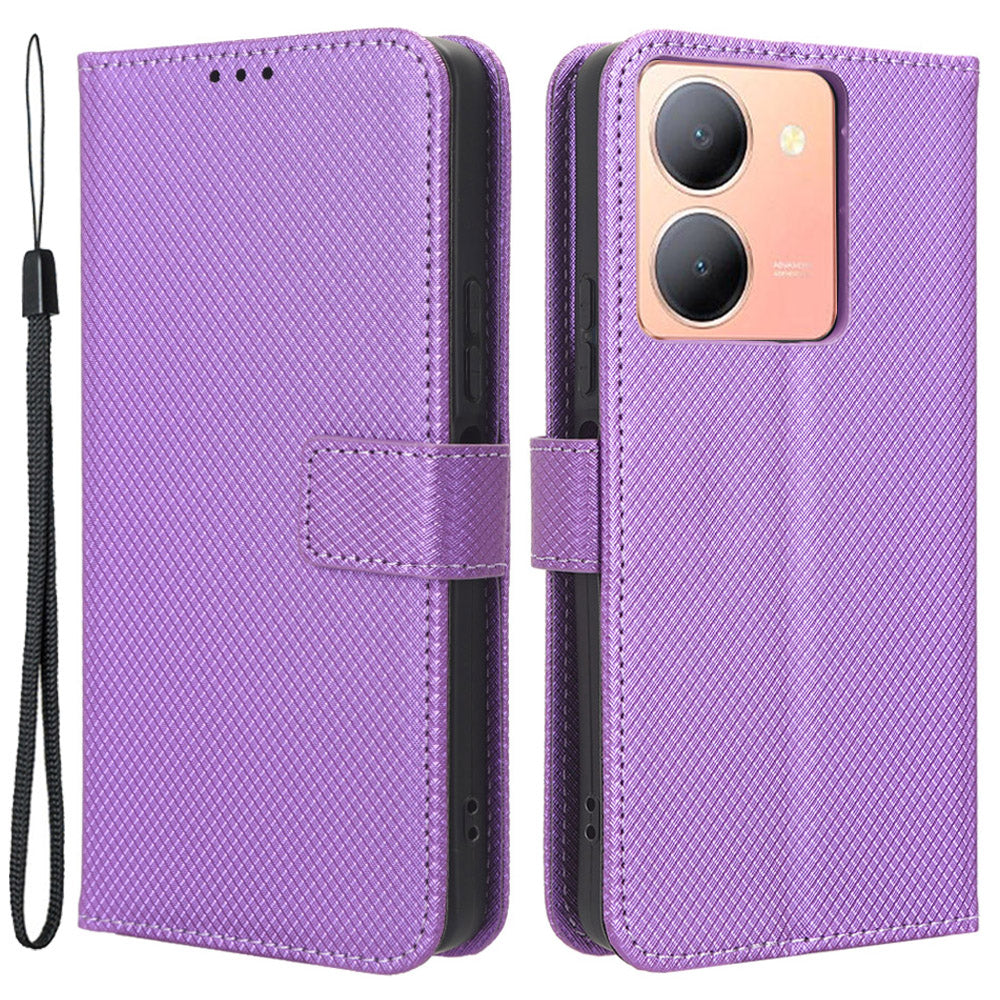 For vivo Y36 4G / Y36 5G / Y78 5G (China) Mobile Phone Case Stand Wallet PU Leather Shell Diamond Texture Phone Cover