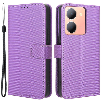 For vivo Y36 4G / Y36 5G / Y78 5G (China) Mobile Phone Case Stand Wallet PU Leather Shell Diamond Texture Phone Cover