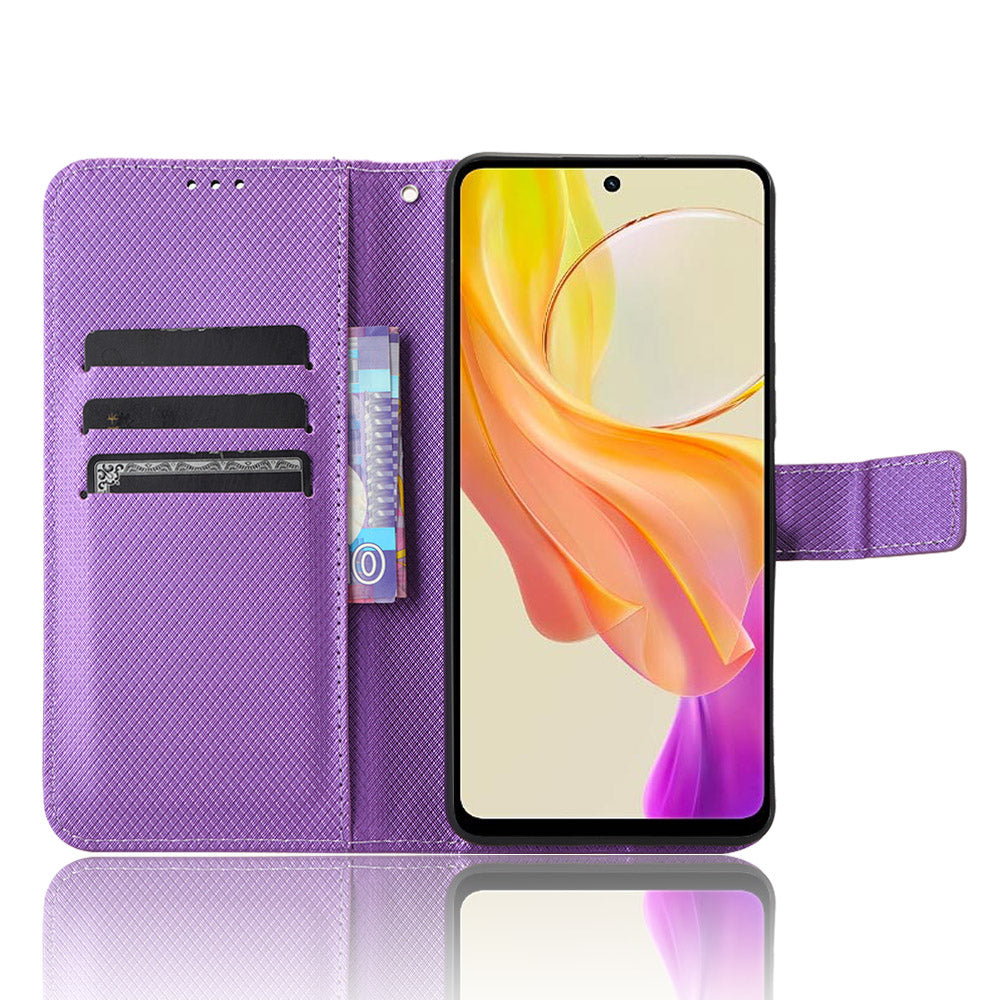 For vivo Y36 4G / Y36 5G / Y78 5G (China) Mobile Phone Case Stand Wallet PU Leather Shell Diamond Texture Phone Cover